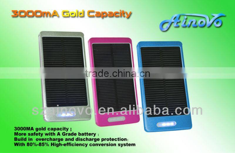 Factory price High conversion rate utralthin metal case 3000ma monocrystalline silicon portable mobile battery bank
