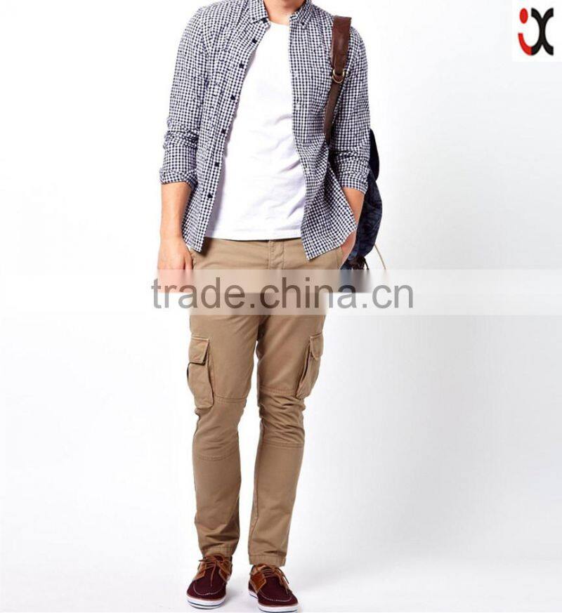 2015 khaki wholesale mens cargo pants with side pockets JXH022