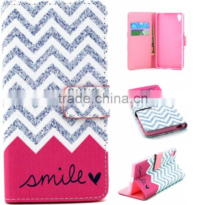 Book Style Color Printing Customed PU Leather Wallet Case For Sony Z5