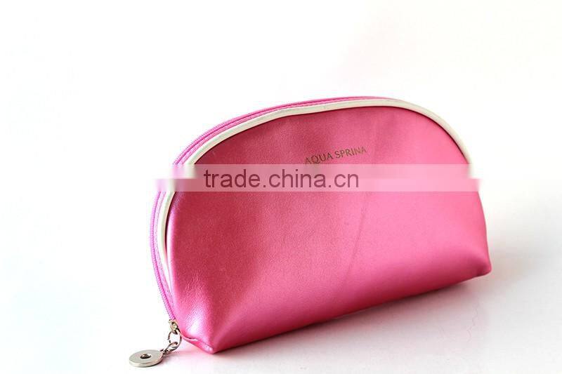 Shiny Leather Cosmetic Bag Pink Gold Color Customed Metal LOGO