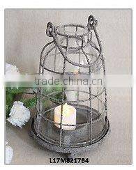 Bronze Tone Round Metal Glass Anti Paint Candle Lantern Rust