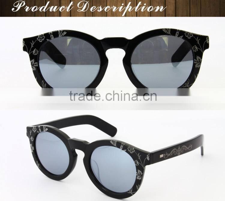 black custom round mirror sunglasses