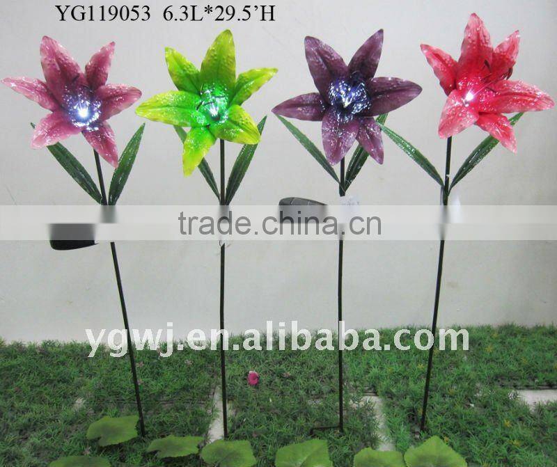 solar metal flower lawn stake