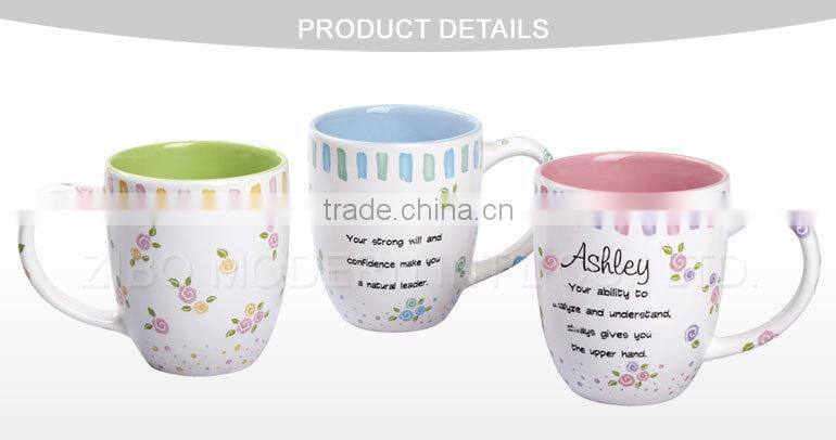 color inside white outside 2-tone color ceramic mug with decal design imprint