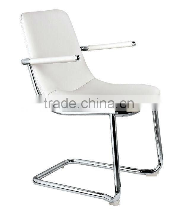 metal base with white leather stacking chairs upholstered AH-55