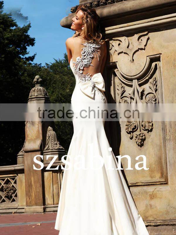 E0207 Bare Back Cut Mermaid Elegant Full Figure Big Bow One Shoulder Evening Dresses