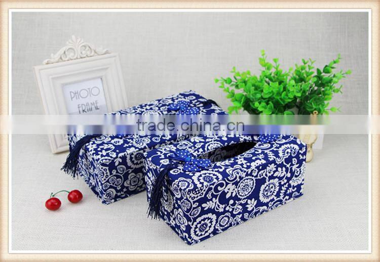 Blue and white porcelain fabric tissue box cover