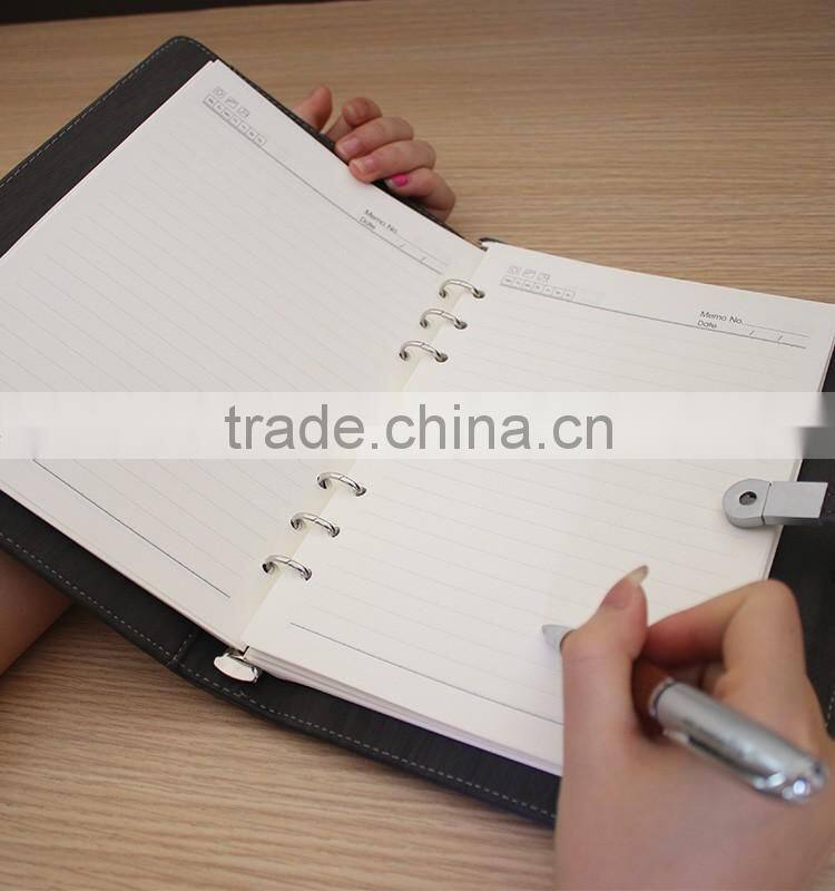 Top sale embossed logo PU/Leather cover paper notebooks printing