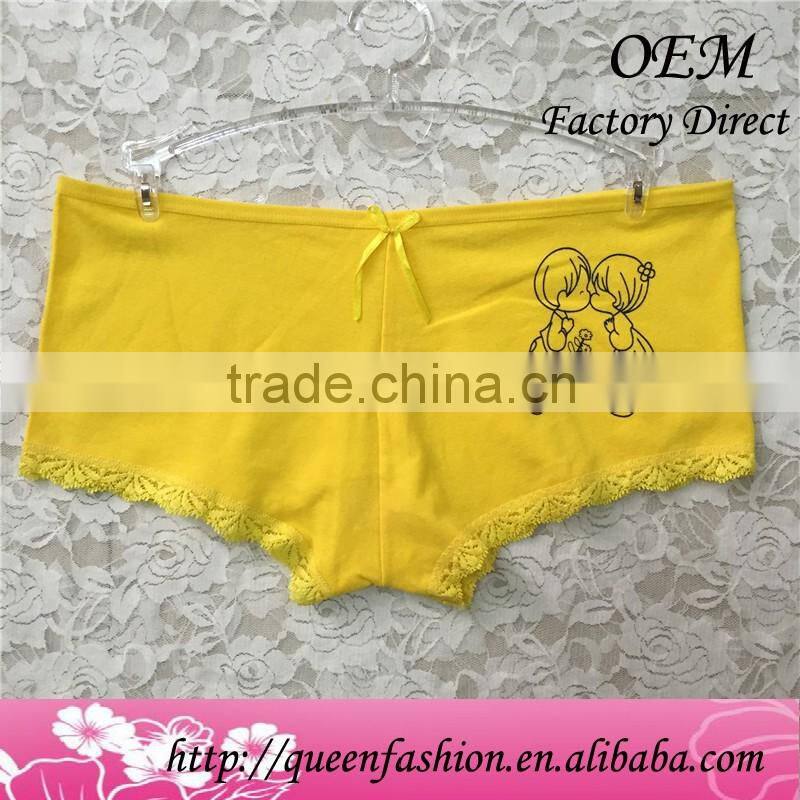 Yellow Lace Women Underwear Lovely boys & girls printing ladies boyshort Flower decorated specially for girls Panty