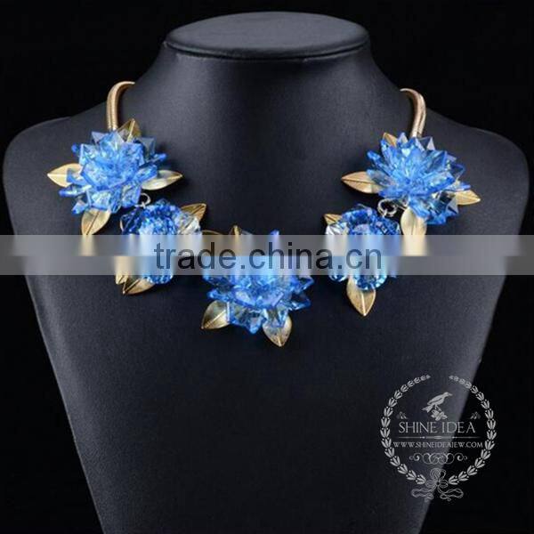 high quality crystal flower chunky statement necklace tin alloy fashion women pendant necklace 6390074