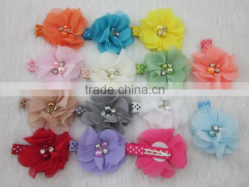 14colors Chiffon Hair Flower with 4.5cm Lined Alligator Hair Clips Girls Hair Clips Hair Accessories IN STOCK