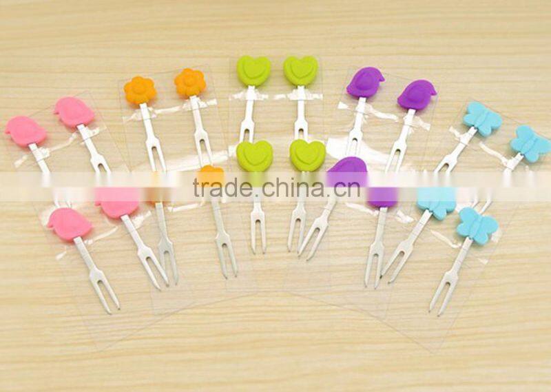 Lovely fruit fork ECO-friendly silicone handle Fruit fork set, six loaded