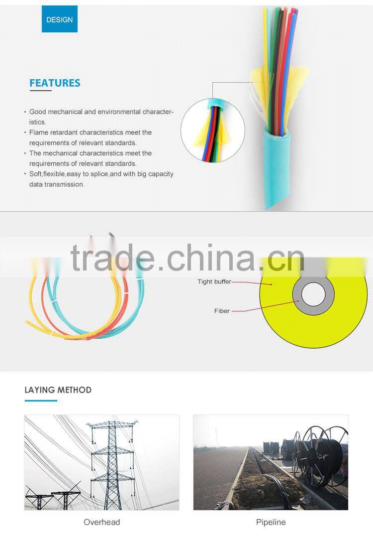 8 fiber A1b OM1 62.5/125 Multi-Core Round Tight Buffered Distribution Indoor Fiber Optic Cable for Anguilla cabling systems