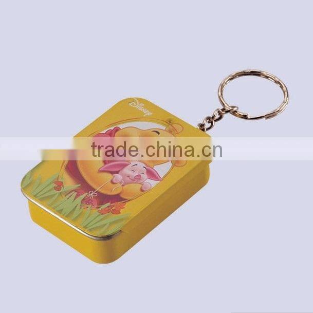 promotional cartoon decoration small tin box with sliding lid coin holder key chain wholesale