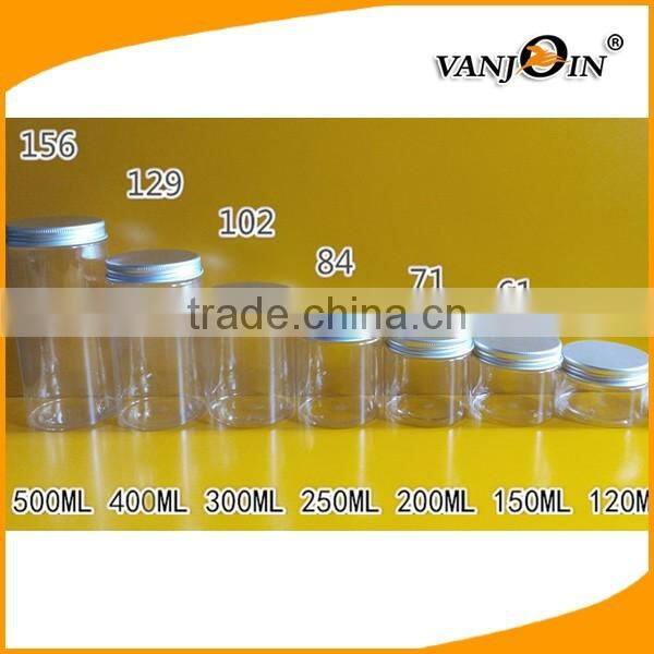 Empty clear PET cosmetic powder jar 150gm 120gm with OEM color