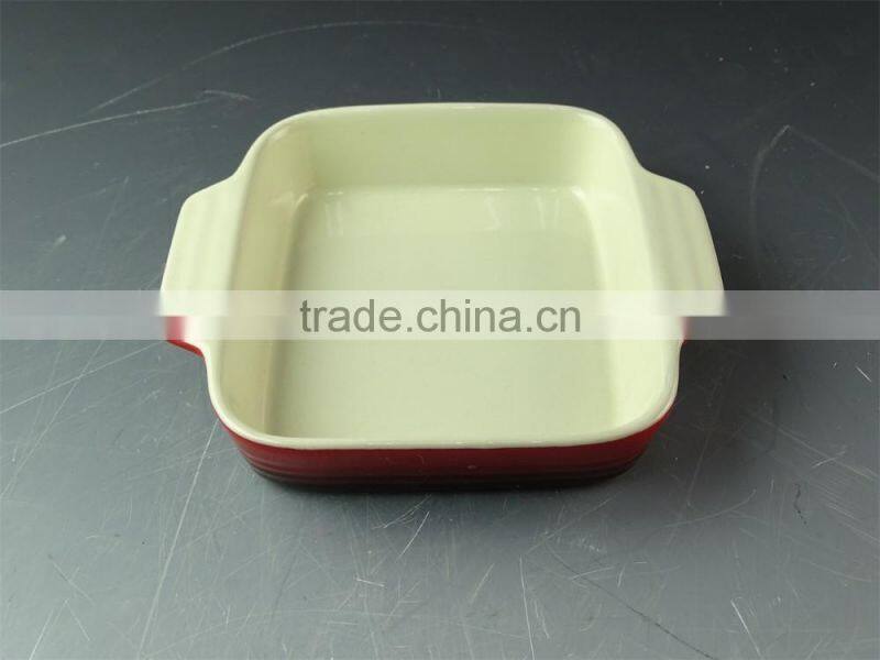Hot Wholesale rectangle glazed ceramic bake plate with handles for daily use