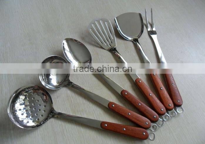Hot sale High quality 7pcs stainless steel kitchen tools with wooden handle