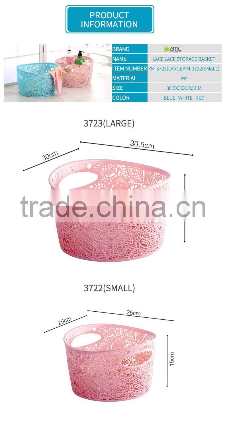 High quality plastic storage basket lace hollow laundry basket PP clean for home