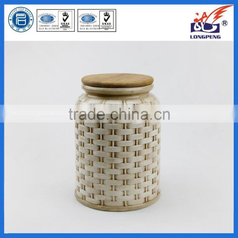 Ceramic Knitted Food Storage Jar with Airtight Seal Bamboo Lid Wholesale