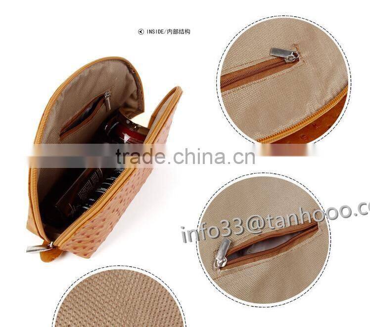 Women's cosmetic bag colorfull fashion Ostrich grain leather make-up bag manufacturer