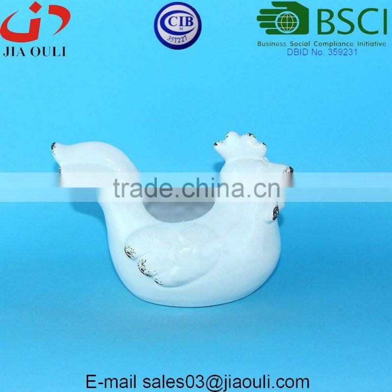 BSCI Audit Factory decorative ceramic chicken antique white ceramic rooster