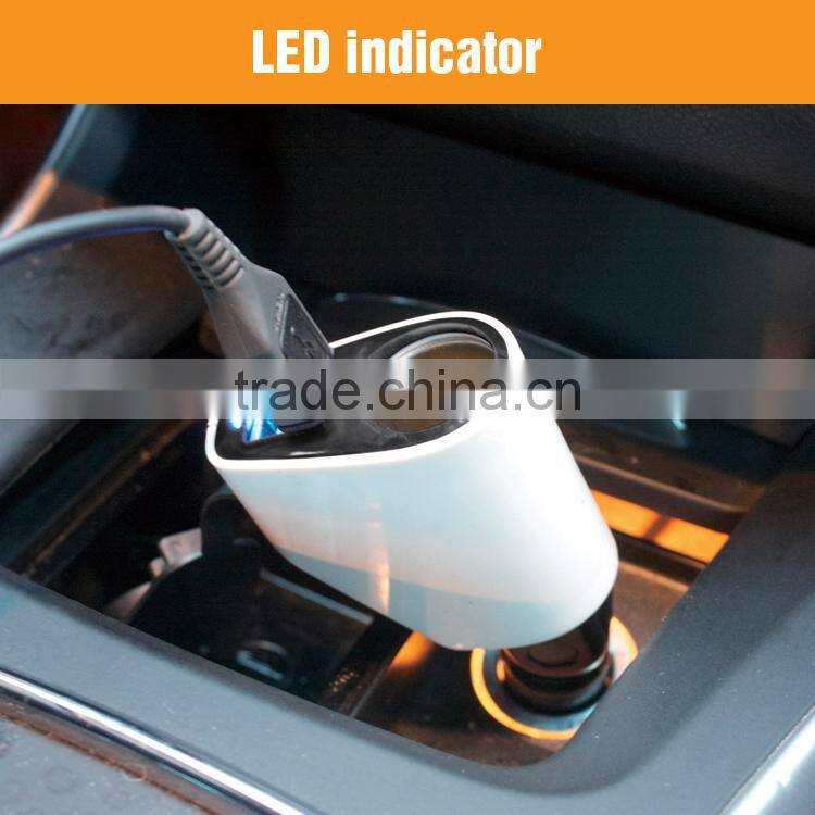 multi-function car cigarette lighter 2 port usb with 1 socket Adjustable angle car usb charger