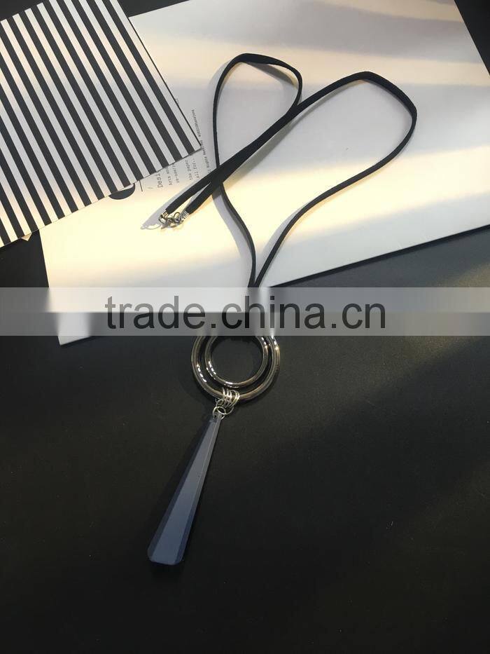 silver double hoops geometric rubber pendant necklace suede velvet leather necklace geometric long sweater necklace
