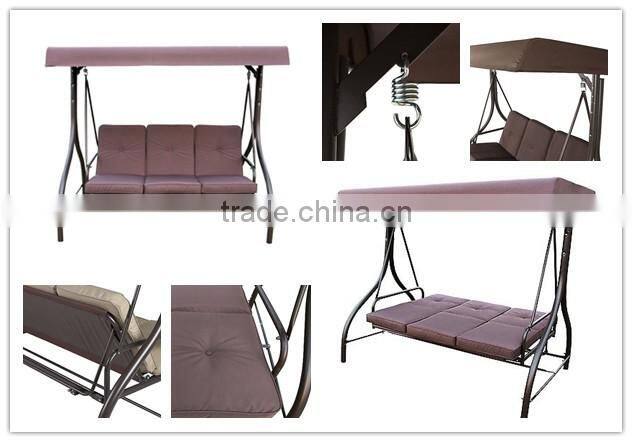 Customized 3 seats hanging chair outdoor swing chair with 7cm cushion for hot sale