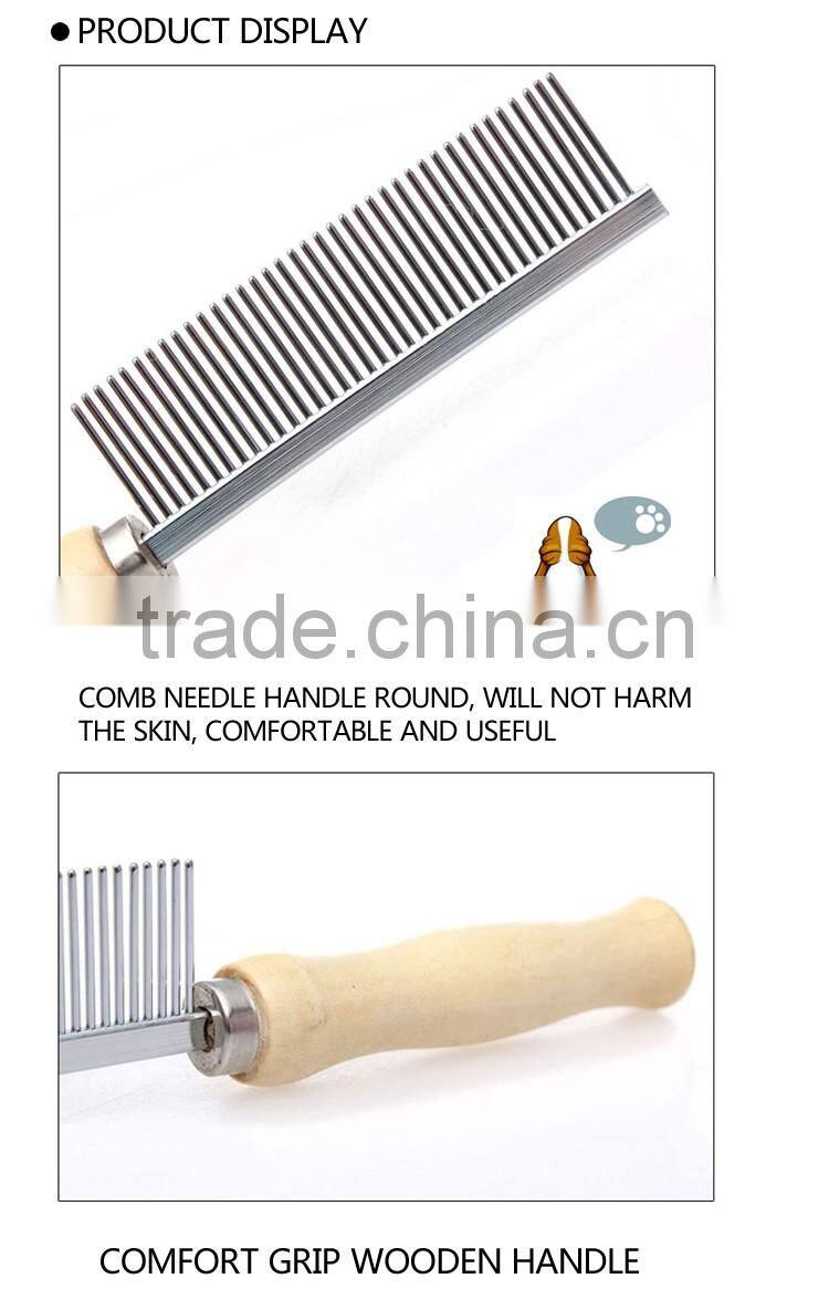 2017 newest wooden handle stainless steel pet comb Hot sale pet products