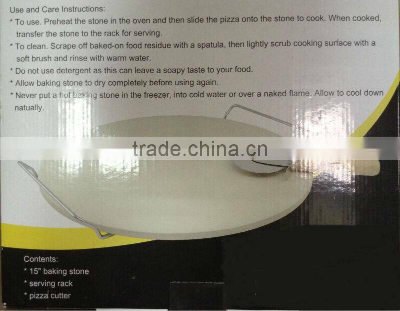 15"Jumbo pizza baking stone set with pizza cutter