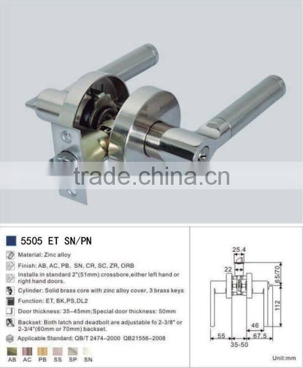 Heavy Duty Entry/Office commercial Lever American heavy duty reversible zinc alloy handle tubular door lever lock set