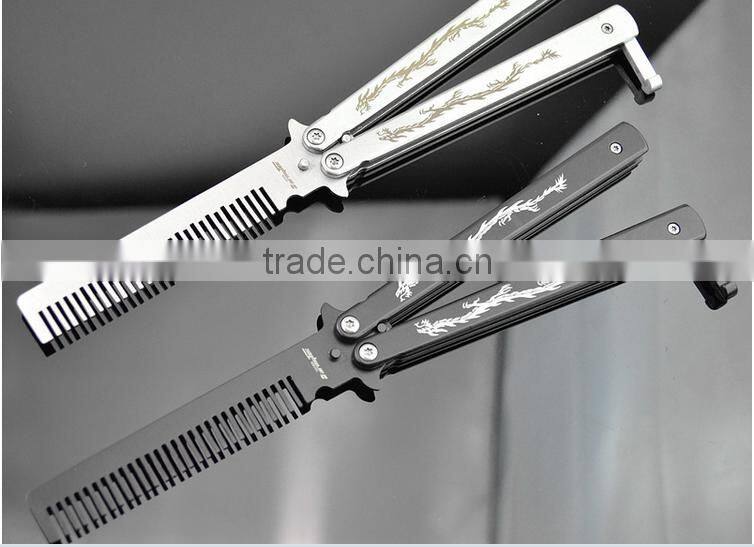 Stainless Steel Folding Practice Training Butterfly Style Knife Comb