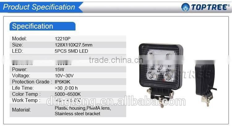 Newstyle 15w led work light for heavy duty 1000lum 10-30v waterproof led flood auxiliary lights