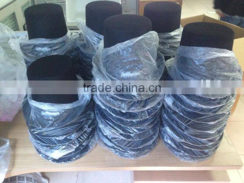 Fashion black round top hat with custom printing logo ribbon