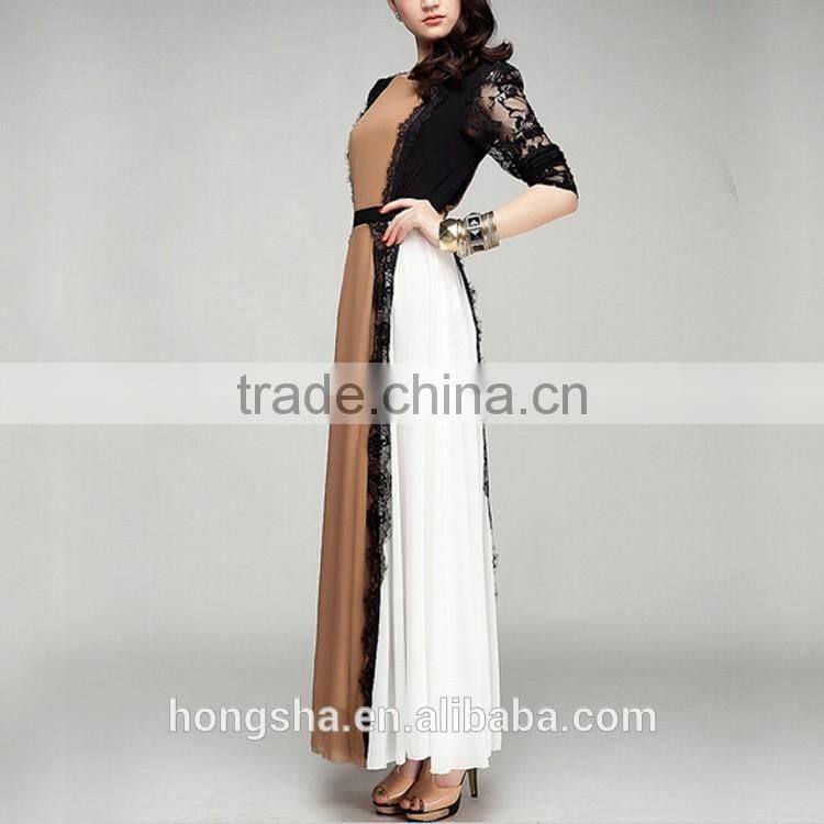 New Fashion fashion muslim women long dress pictures with lace pattern abaya designs HSD7448