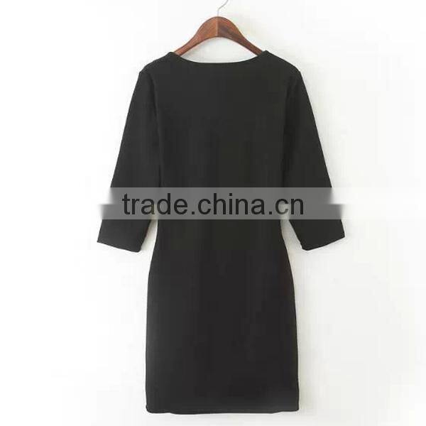 HD-D246 quarter sleeve midi plain bodycon pencil dress/OEM ladies dress/factory new design