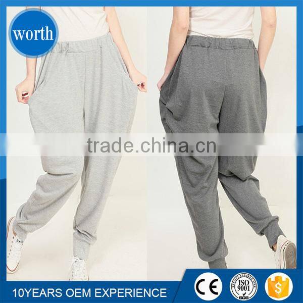 2016 Spring New Fashion Womens Casual Jogger Pants Gray Black High Waist Harem Trousers