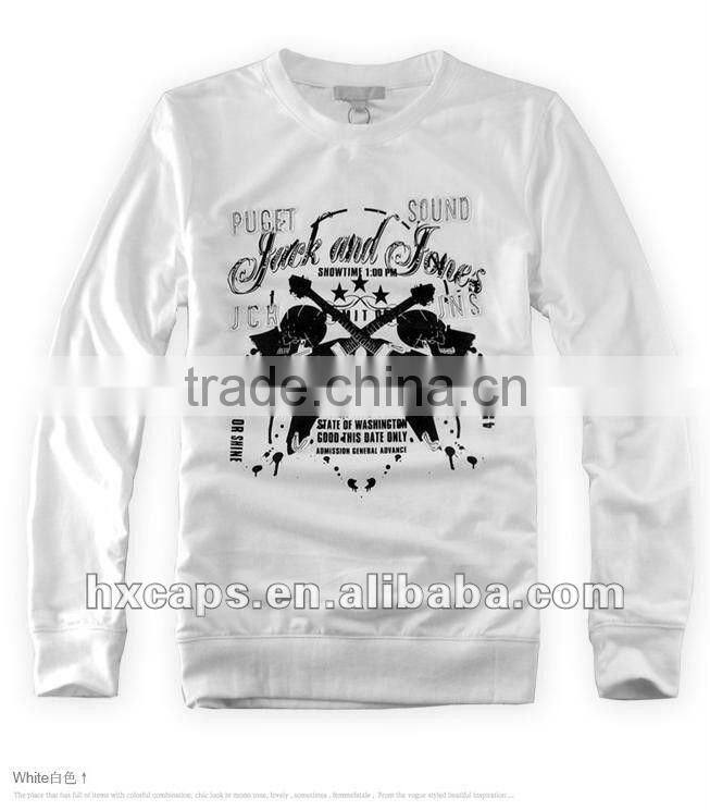 100% cotton white printed long sleeve men's v-neck sweatshirt