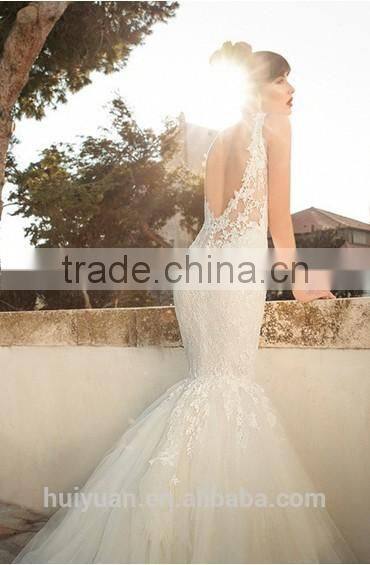 sex lace open back mermaid fish cut wedding dress