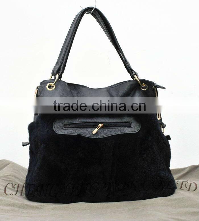 CX-H-50 Genuine Rex Rabbit Fur Women's Handbags With Leather Belt