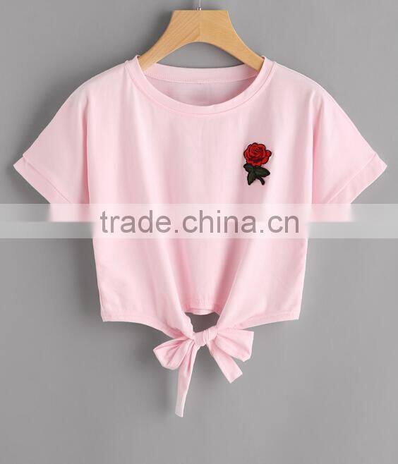 Custom design high quality baby clothes fashion embroidery wholesale pink boutique cotton short sleeve kids girls t shirt