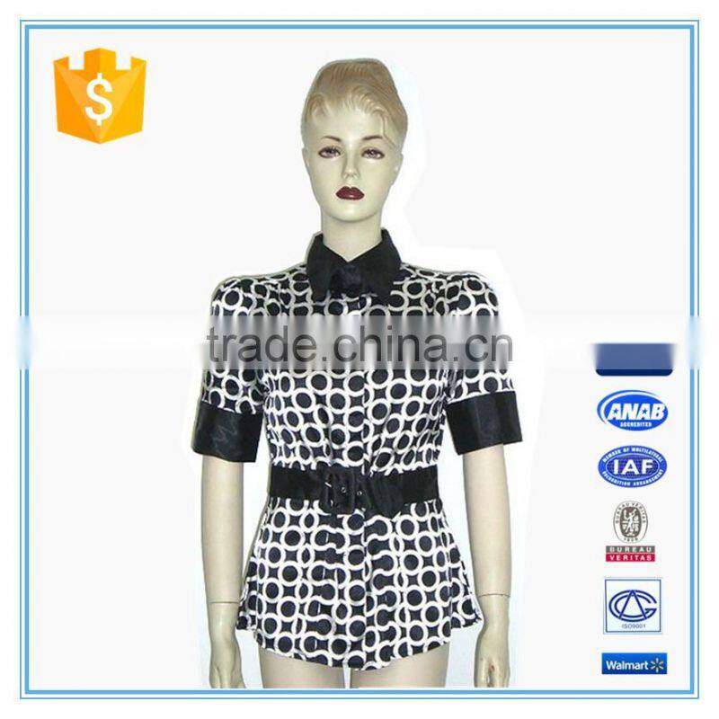 2016 Fashion Circle Printed Satin Women's Blouse