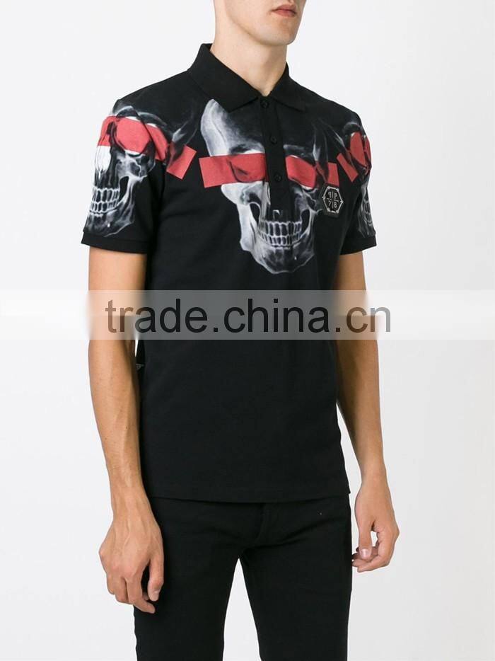 Mens skull 3D printed polo shirts customized logo in modern design