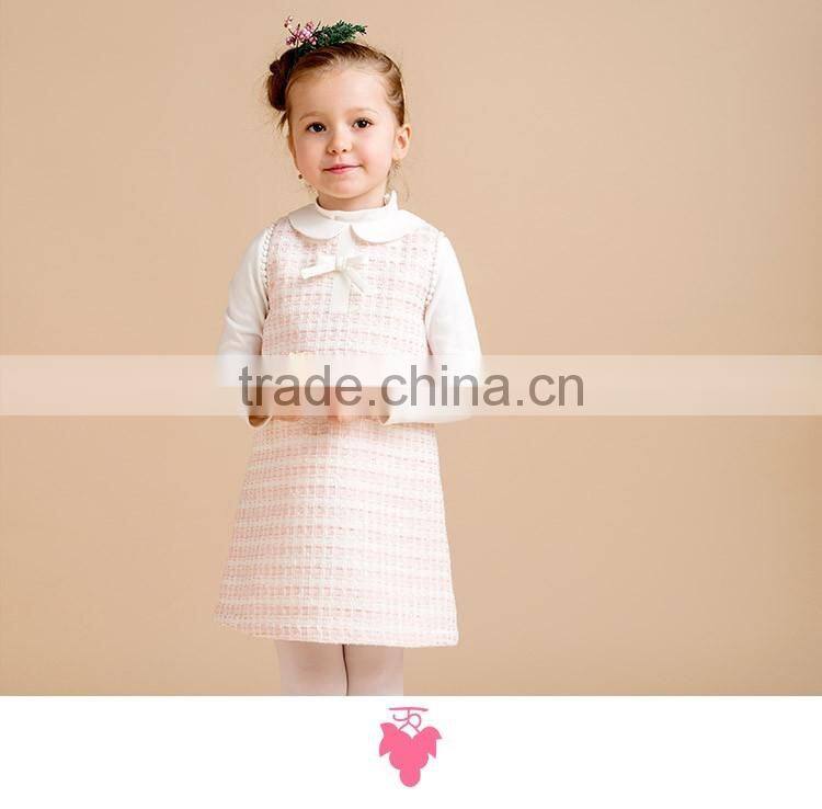 2017 Spring Tweed Fabric Dress Designs For Girl A-line Girls Sleeveless Party Dress