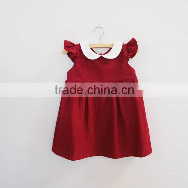 Plain Flutter Ruffled Sleeves Girls Red Dress First Christmas Baby Girls Dresses
