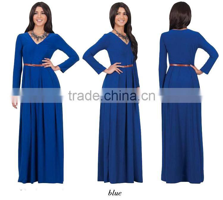 New 2016 Women's V-Neck Long Sleeve Elegant Evening muslim dress abaya