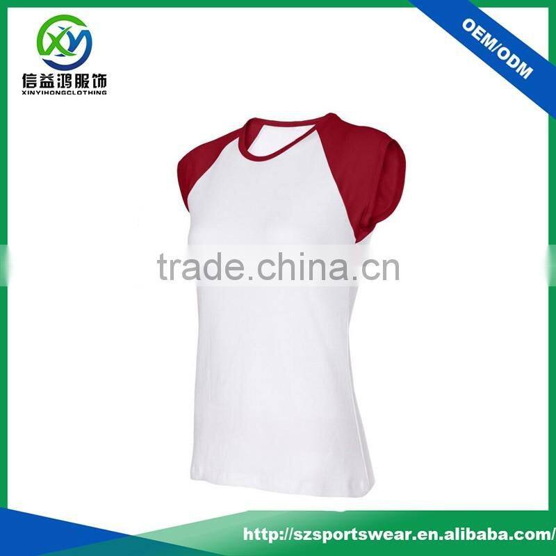 New design contrast raglan sleeve women slim fit sport t shirts