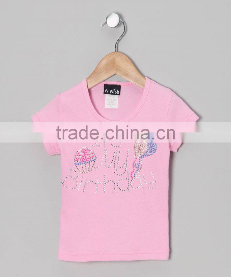 2016 Summer Pink Girls T Shirt With Pattern Casual Cotton Girl Tops Fancy Baby Kid Wear GT90423-10
