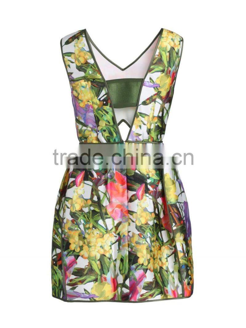 Ladies sleeveless polyester/spandex sublimation hollowed modern dress