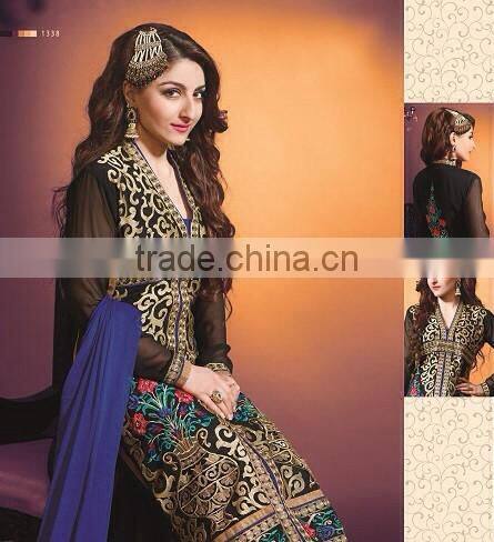 Balck color with zari rich embroidery work all over heavy Designer Semi Stitch Salwar Kameez